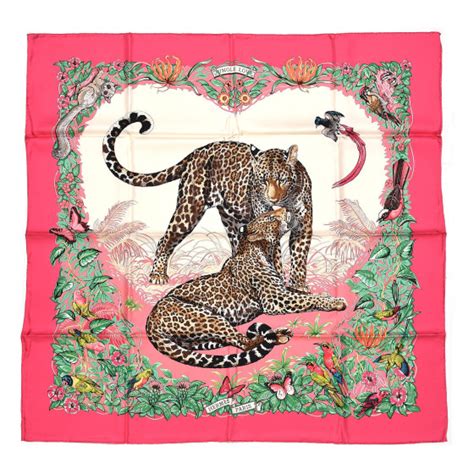 hermes scarf jungle love rainbow|HERMES Silk Jungle Love Rainbow Scarf 90 Vert Rose Multicolor .